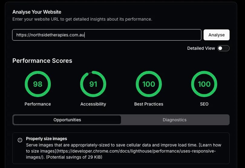 page speed insights dashboard visualization